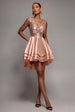Multilayered Sequin And Satin Skater Mini -champagne by Goddiva