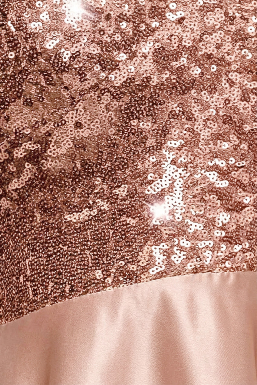 Multilayered Sequin And Satin Skater Mini -champagne DR1317PB