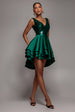 Sequin And Satin Tiered Hi-Low Mini Skater Dress - Emerald Green by Goddiva