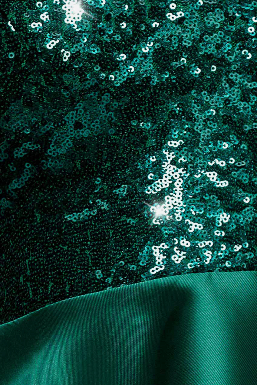 Sequin And Satin Tiered Hi-Low Mini Skater Dress - Emerald Green DR1317PB