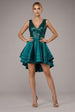 Sequin And Satin Tiered Hi-Low Mini Skater Dress - Emerald Green by Goddiva