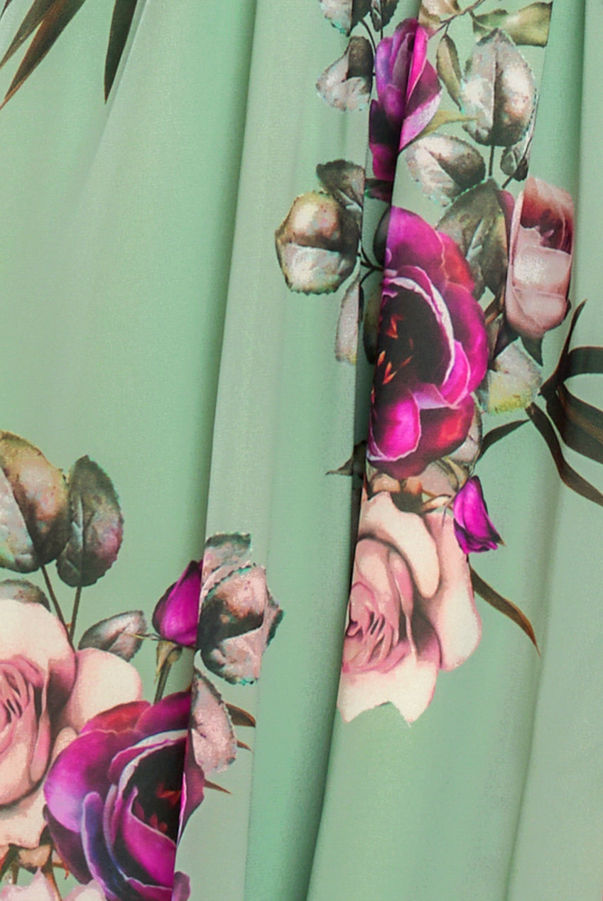 Sustainable Floral Print Midi Wrap Dress With Flutter Sleeves - Duck Egg DR1641BBS