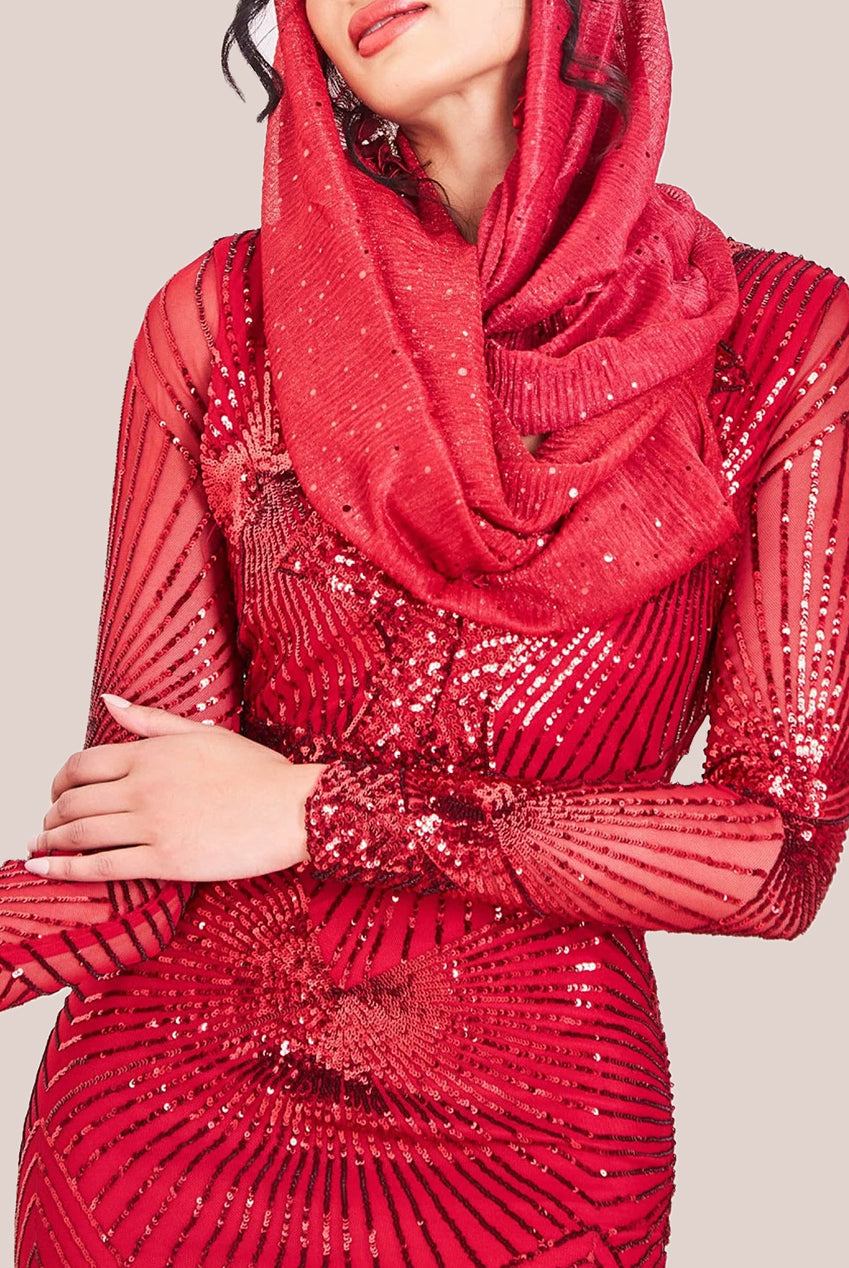 Modesty Starburst Sequin Maxi Dress - Red DR1824MOD