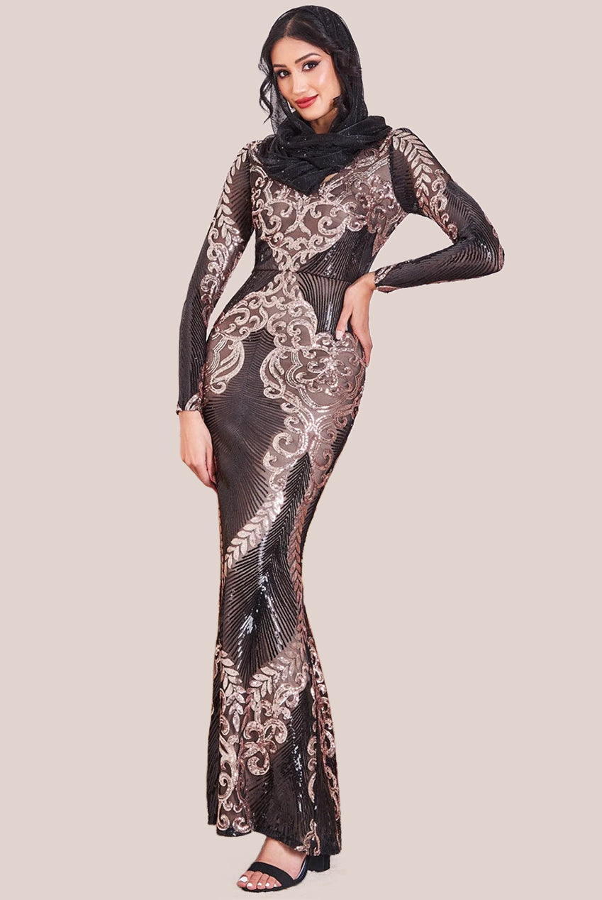 Modesty Starburst Sequin Maxi Dress - Rose Gold DR1824MOD