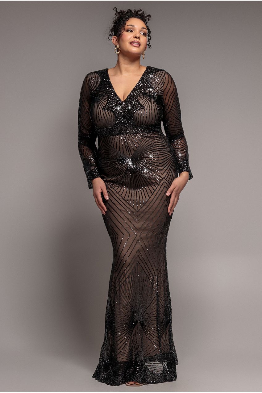 Starburst Sequin Maxi Dress - Black DR1824PLUS
