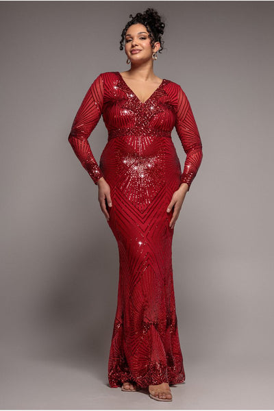 Starburst Sequin Maxi Dress - Red by Goddiva Plus