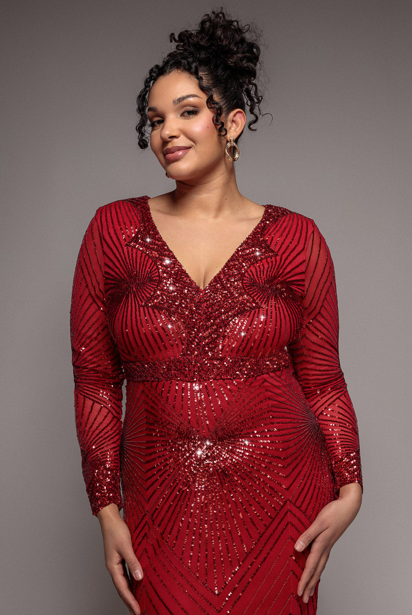 Starburst Sequin Maxi Dress - Red DR1824PLUS