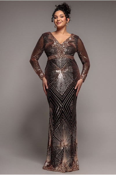 Plus Starburst Sequin Maxi Dress - Rose Gold by Goddiva Plus