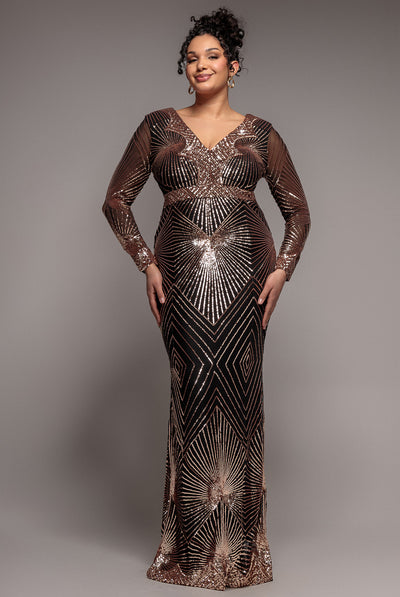 Plus Starburst Sequin Maxi Dress - Rose Gold by Goddiva Plus
