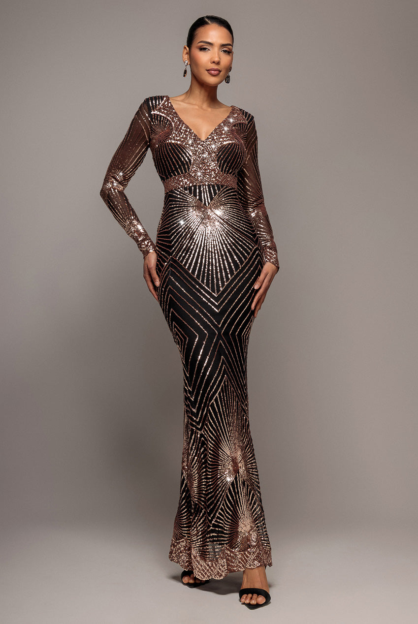 Starburst Sequin Maxi Dress Rosegold