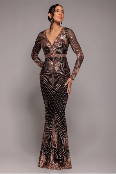 Starburst Sequin Maxi Dress - Rosegold | Goddiva Starburst Sequin Maxi Dress - Rosegold | Goddiva
