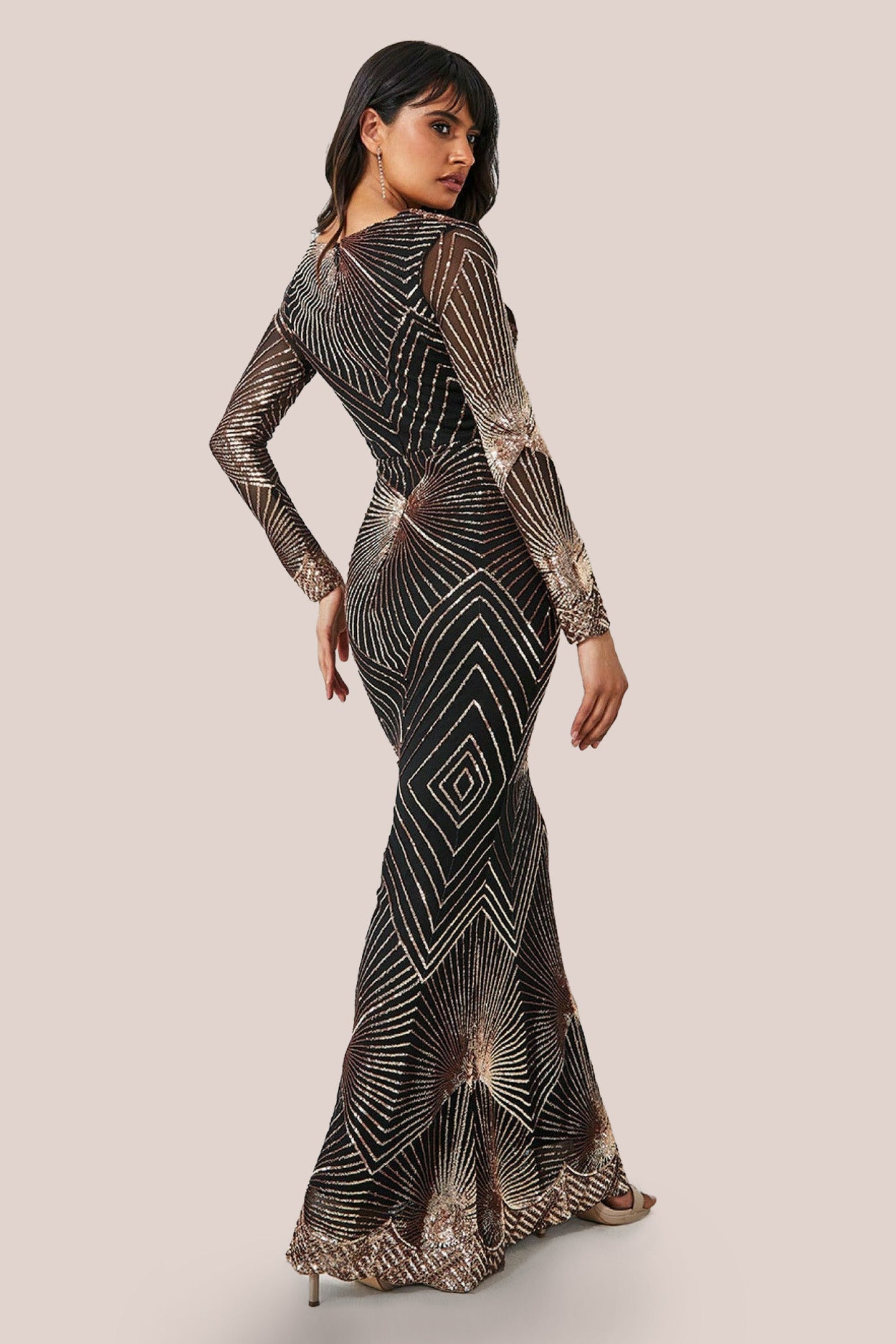 Starburst Sequin Maxi Dress - Rosegold DR1824