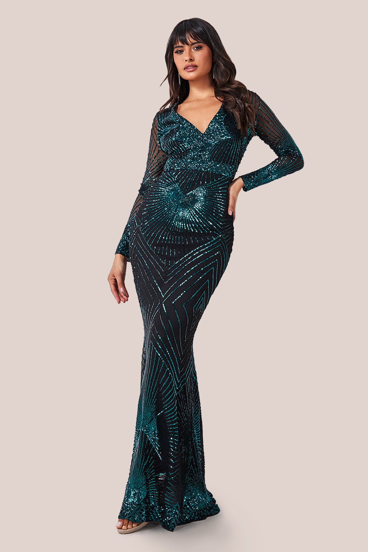 Starburst Effect Maxi Dress - Emerald DR1824