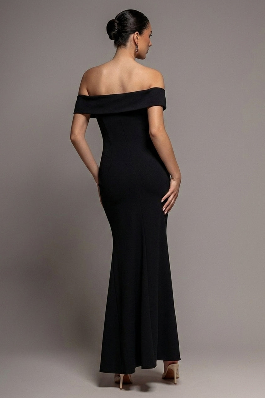 Off The Shoulder Maxi Dress With Split - Black DR1878