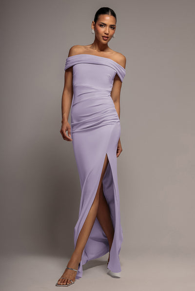 Off The Shoulder Maxi Dress With Split - Lilac by Goddiva