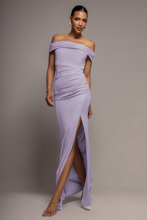 Off The Shoulder Maxi Dress With Split - Lilac by Goddiva
