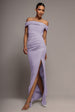 Off The Shoulder Maxi Dress With Split - Lilac by Goddiva