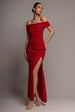 Off The Shoulder Maxi Dress With Split - Red by Goddiva