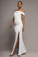 Off The Shoulder Maxi Dress With Split - White by Goddiva