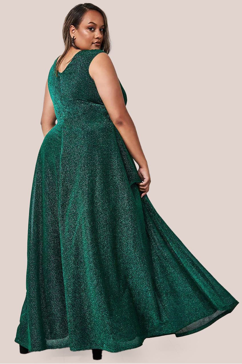 Crossover Lurex Glitter Maxi Dress - Emerald DR1886P