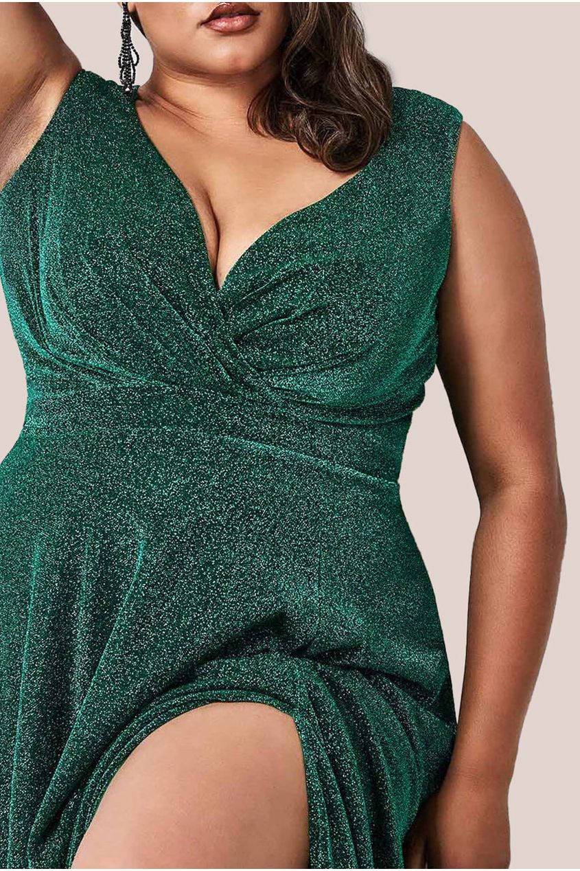 Crossover Lurex Glitter Maxi Dress - Emerald DR1886P