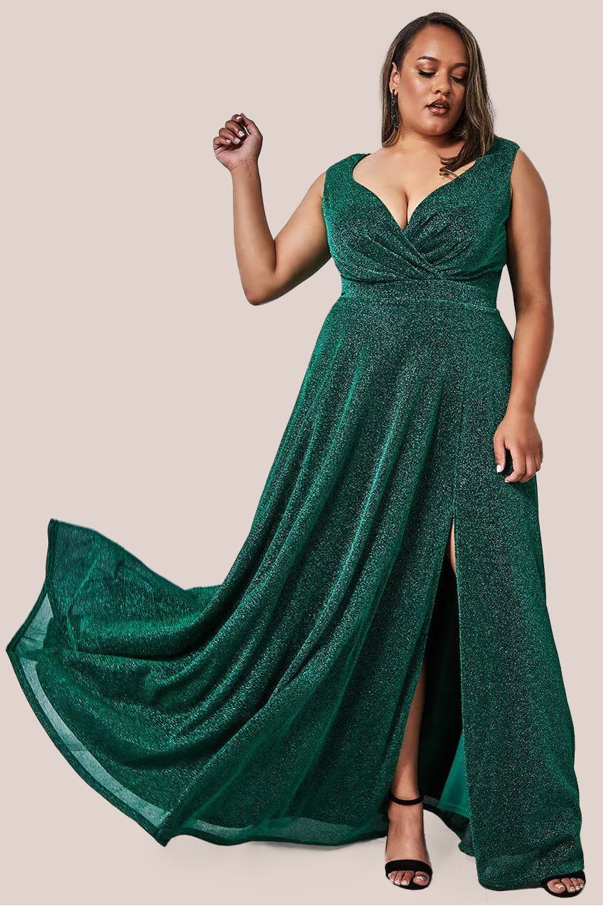 Crossover Lurex Glitter Maxi Dress - Emerald DR1886P