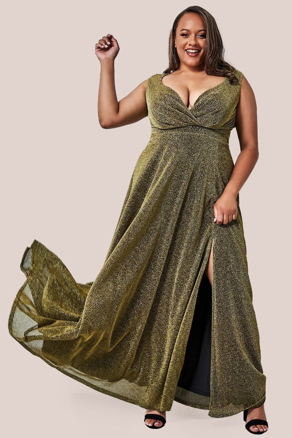 Crossover Lurex Glitter Maxi Dress - Gold DR1886P