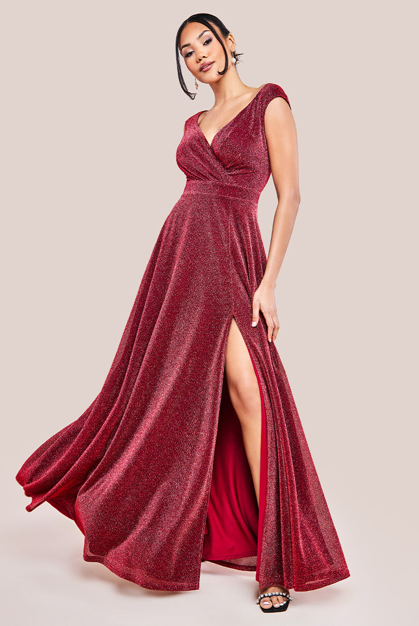 Crossover Lurex Glitter Maxi Dress - Wine DR1886