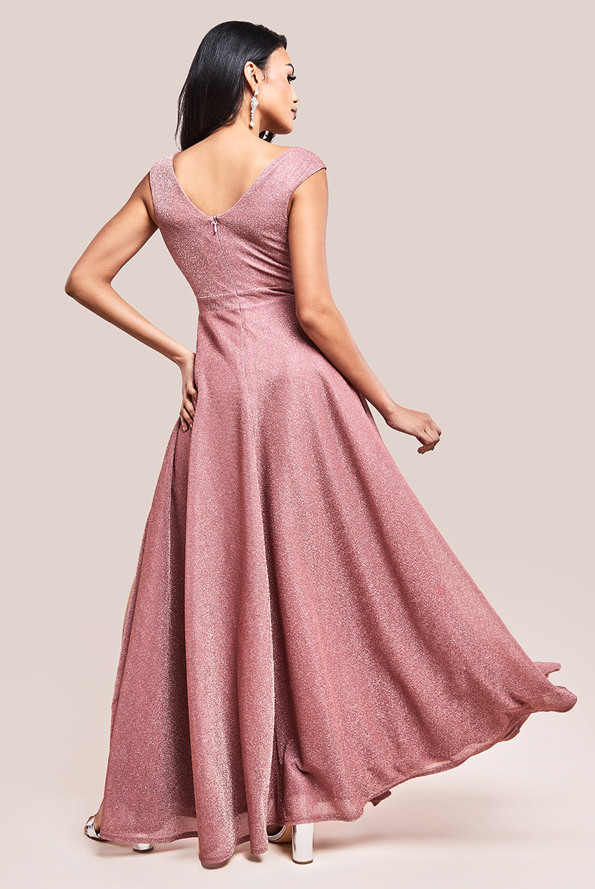 Crossover Lurex Glitter Maxi Dress - Dark Rose DR1886