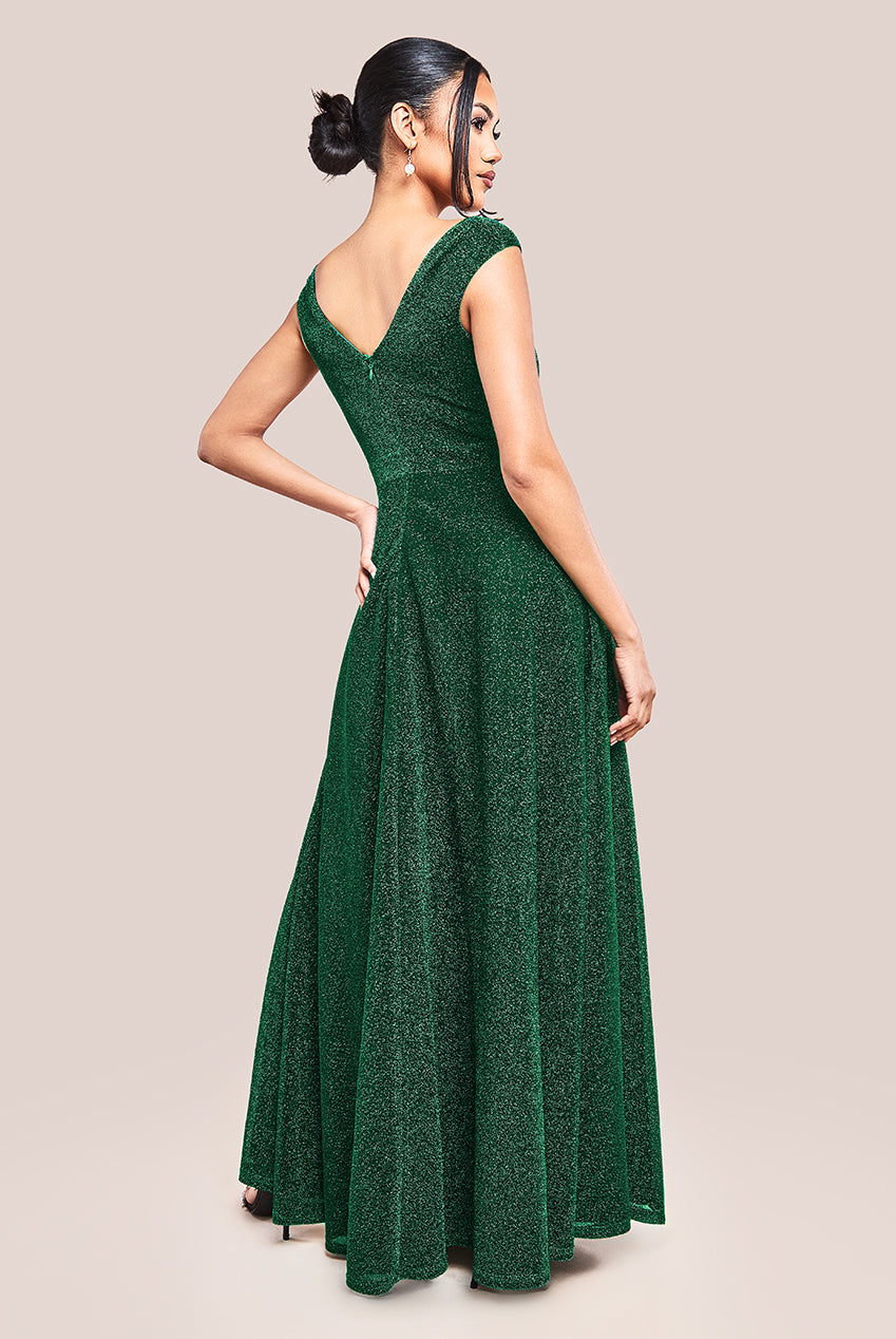 Crossover Lurex Glitter Maxi Dress - Emerald DR1886