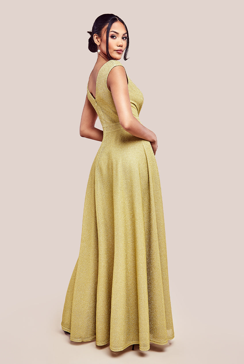 Crossover Lurex Glitter Maxi Dress - Gold DR1886