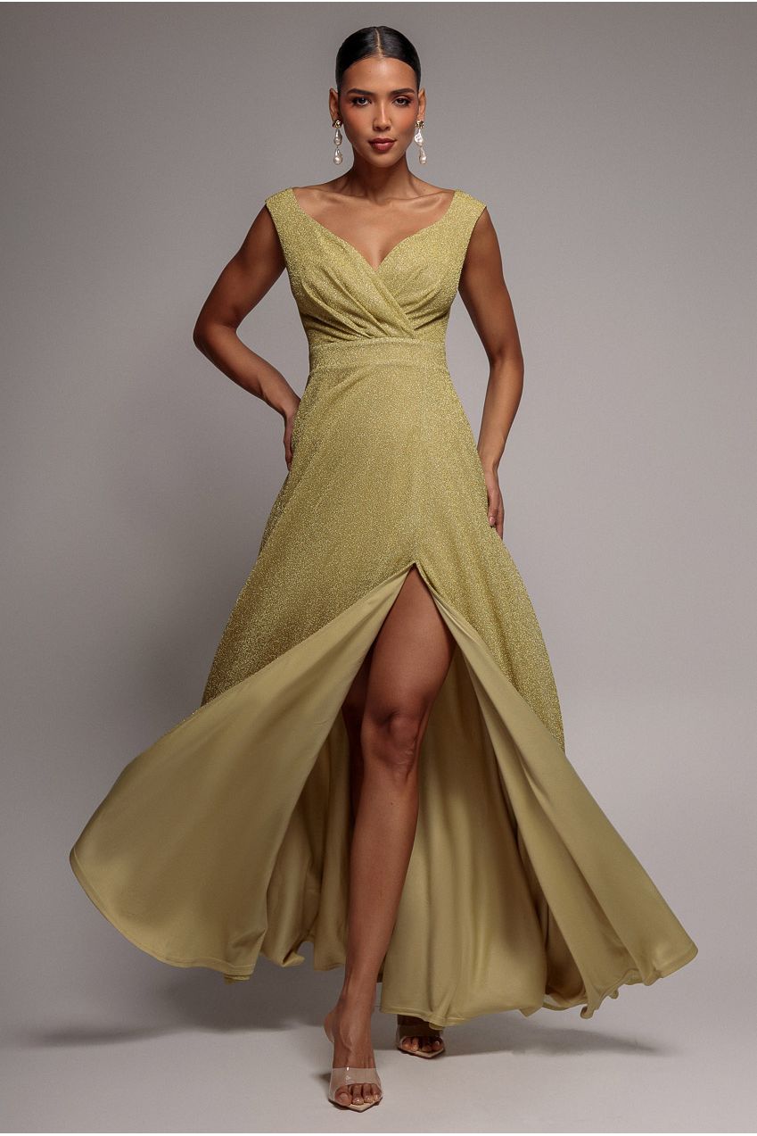 Crossover Lurex Glitter Maxi Dress - Gold DR1886