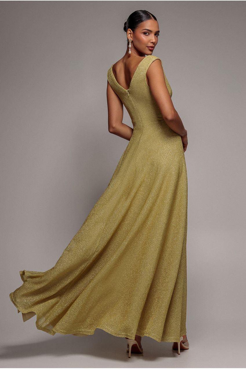 green emerald velvet dress Crossover Lurex Glitter Maxi Dress - Gold