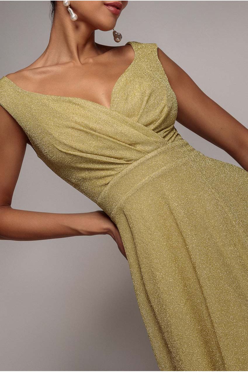 Crossover Lurex Glitter Maxi Dress - Gold | Goddiva Crossover Lurex Glitter Maxi Dress - Gold | Goddiva