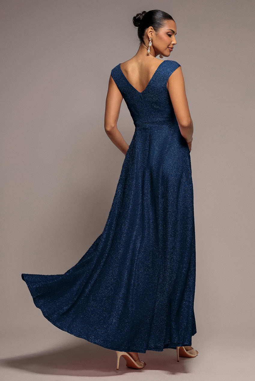 Crossover Lurex Glitter Maxi Dress - Navy Blue DR1886