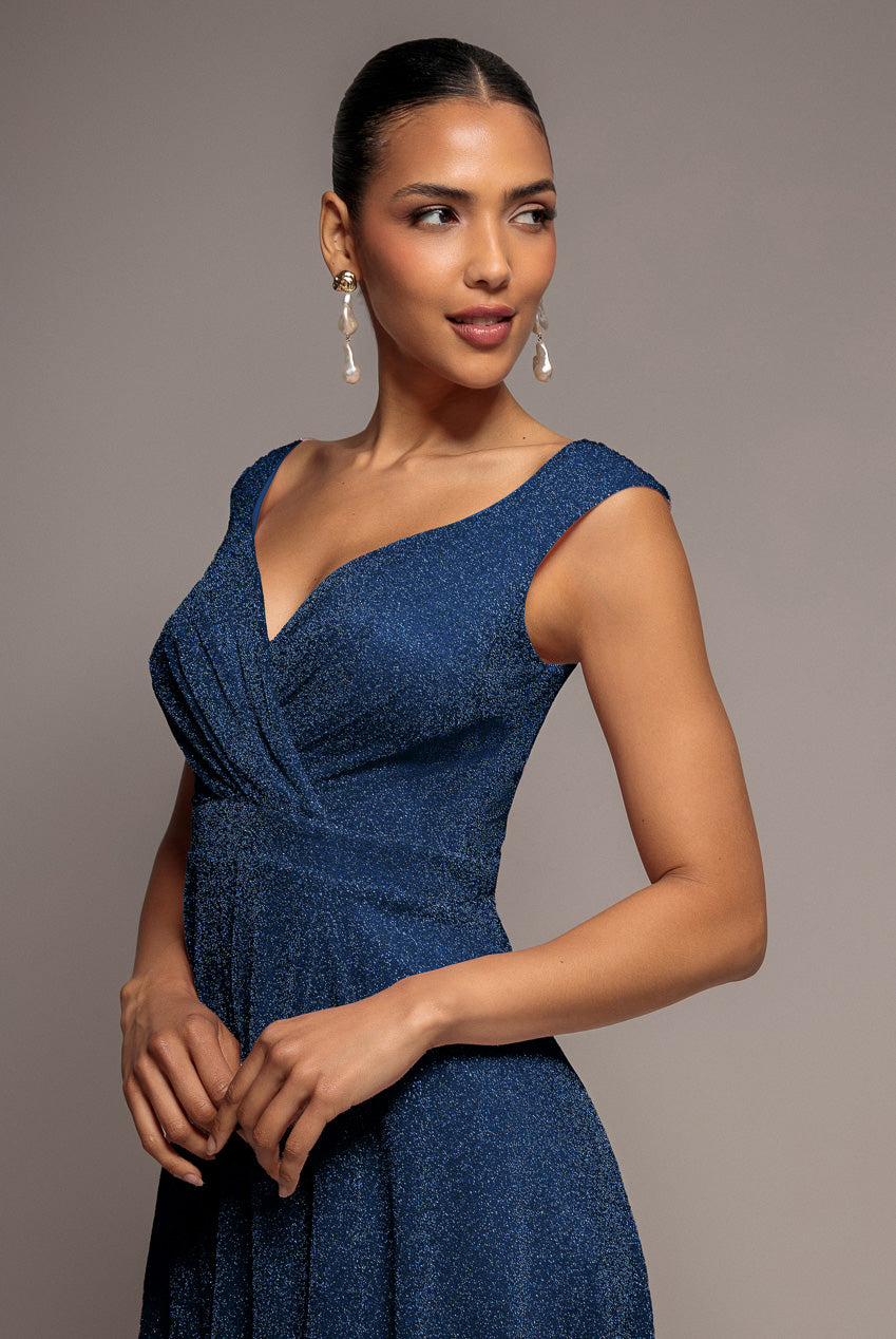 Crossover Lurex Glitter Maxi Dress - Navy Blue DR1886