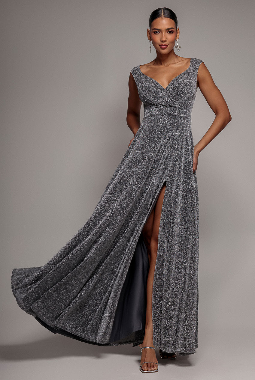 Crossover Lurex Glitter Maxi Dress - Silver DR1886C