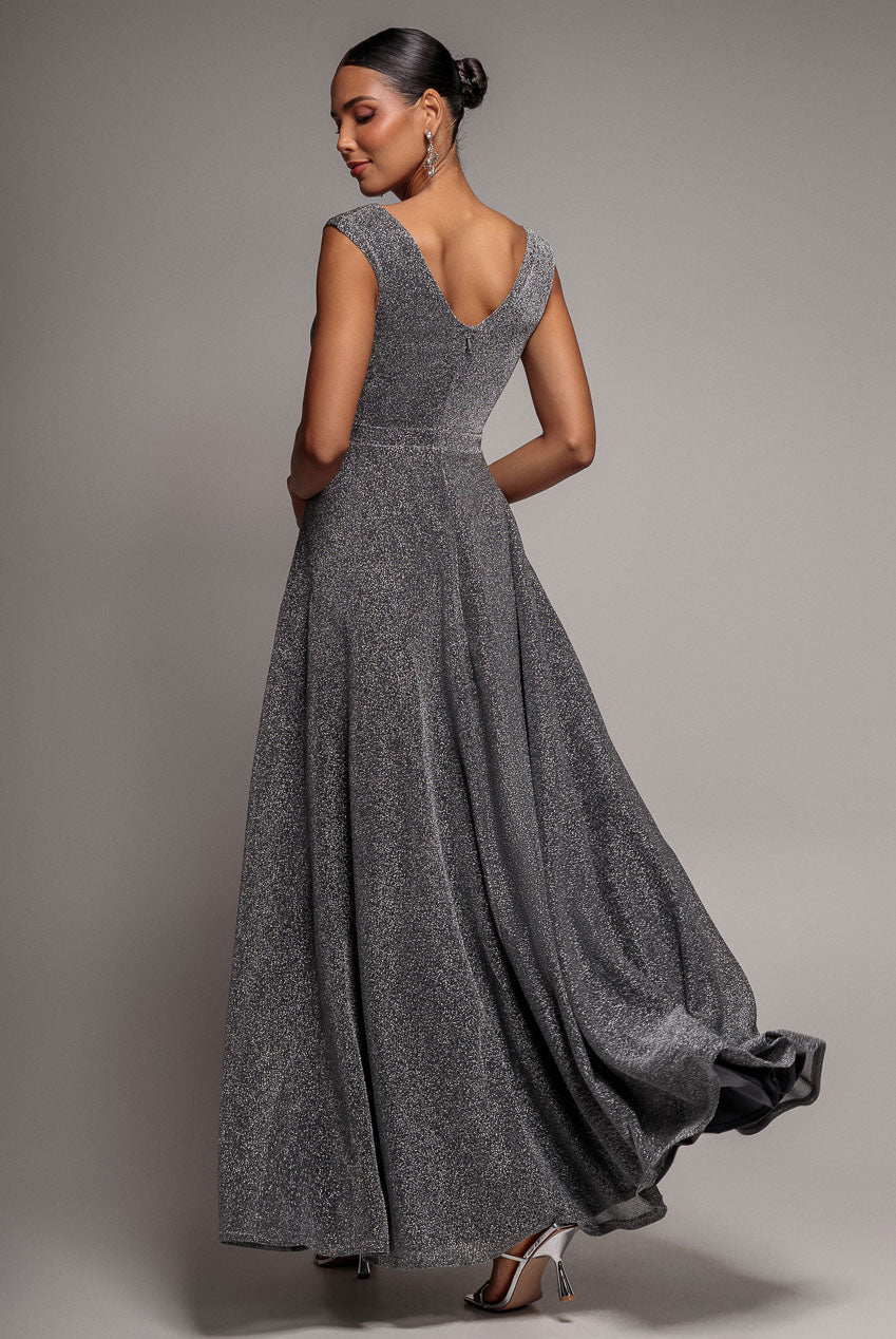Crossover Lurex Glitter Maxi Dress - Silver DR1886C