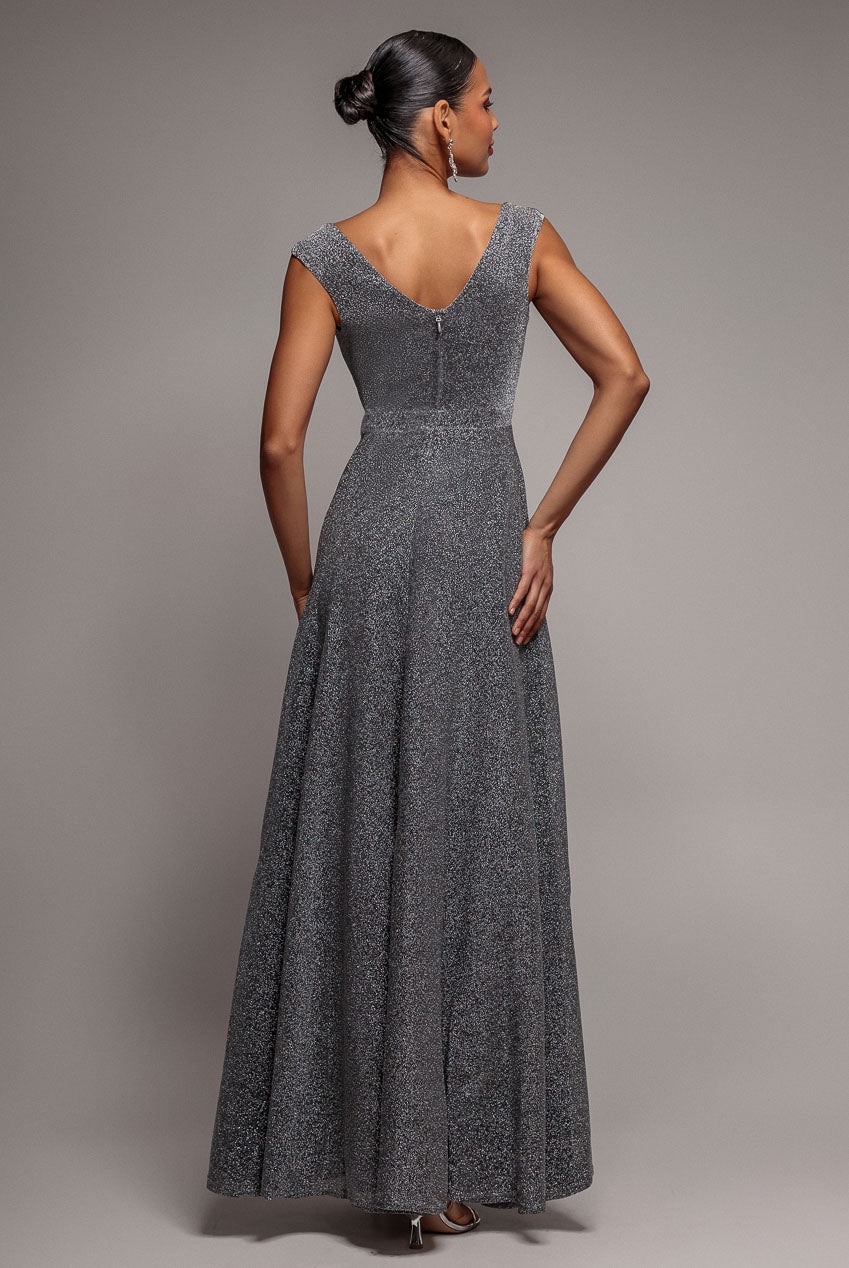 Crossover Lurex Glitter Maxi Dress - Silver DR1886C