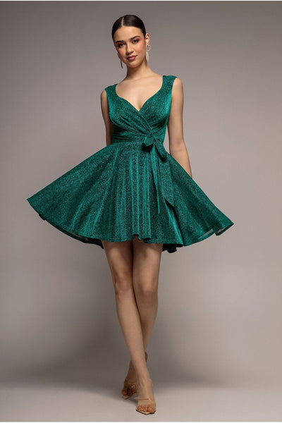 Cross Over Sleeveless Mini Skater Dress - Emerald Green by Goddiva