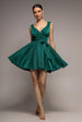 Cross Over Sleeveless Mini Skater Dress - Emerald Green by Goddiva