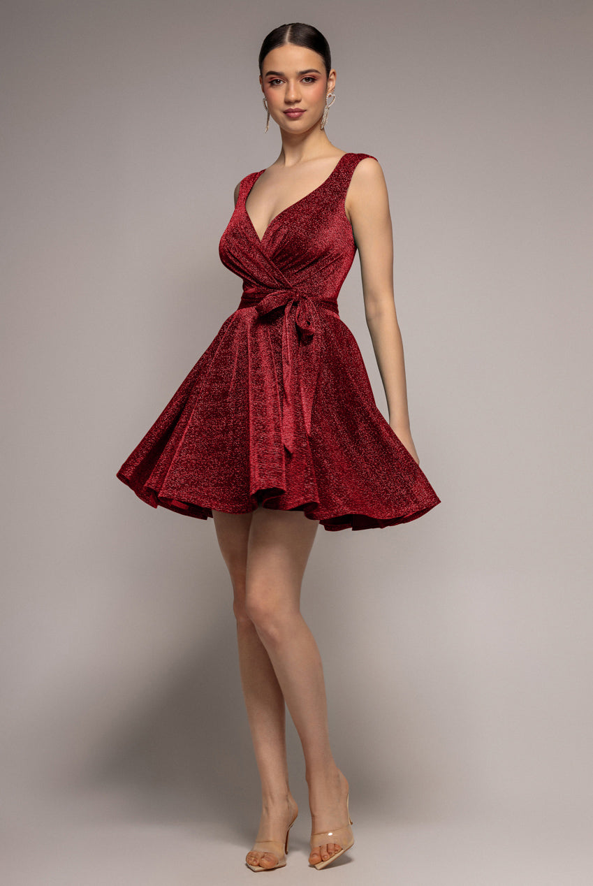 Cross Over Sleeveless Mini Skater Dress - Red DR1891BB
