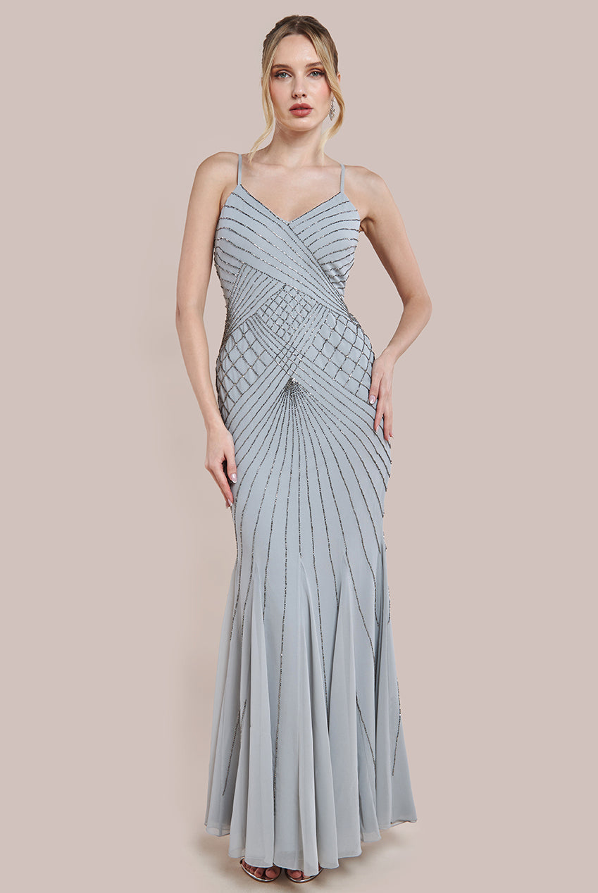Sleeveless Embellished Maxi Dress - Silver DR2099