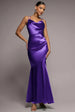 Cowl Neck With Strappy Back Satin Maxi - Purple by Goddiva