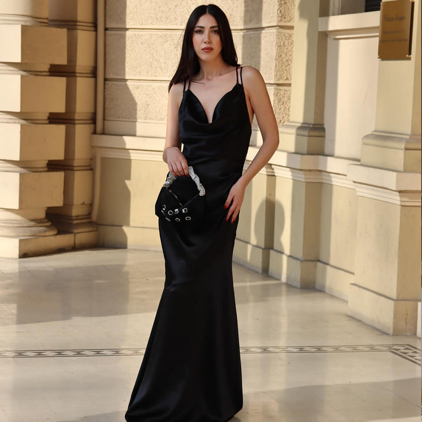 Fiji | Blue Ombre Satin Cowl-Neck Strappy Slip-Maxi Dress