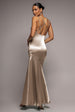 Satin Cowl Neck With Strappy Back Maxi - Champagne by Goddiva