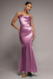 Satin Cowl Neck With Strappy Back Maxi - Pink by Goddiva