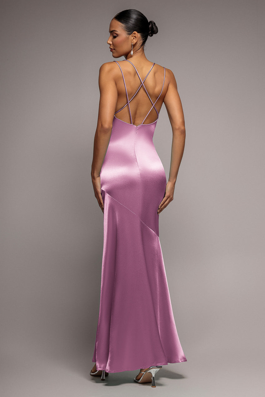 Satin Cowl Neck With Strappy Back Maxi - Pink DR2113QZ