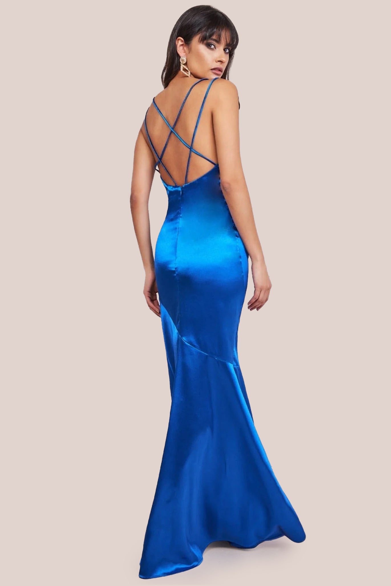 Cowl Neck With Strappy Back Satin Maxi - Royal Blue DR2113