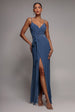 Wrap Front Maxi Slip Dress With Waist Tie-Up - Cloudy Blue by City Goddess